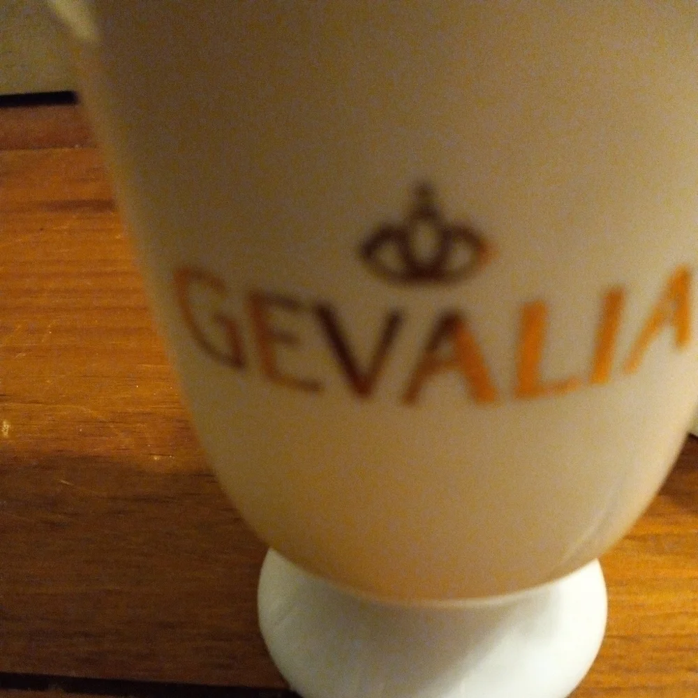 GEVALIA  Pedastal Mugs, Set of Two.  White Ivory Trimmed With Gold.9